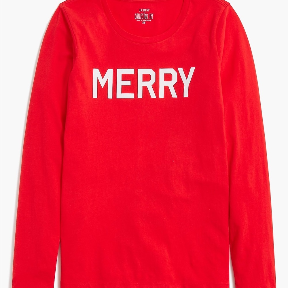 J. Crew Factory Red 'Merry' Christmas Holiday Long Sleeve Tee
